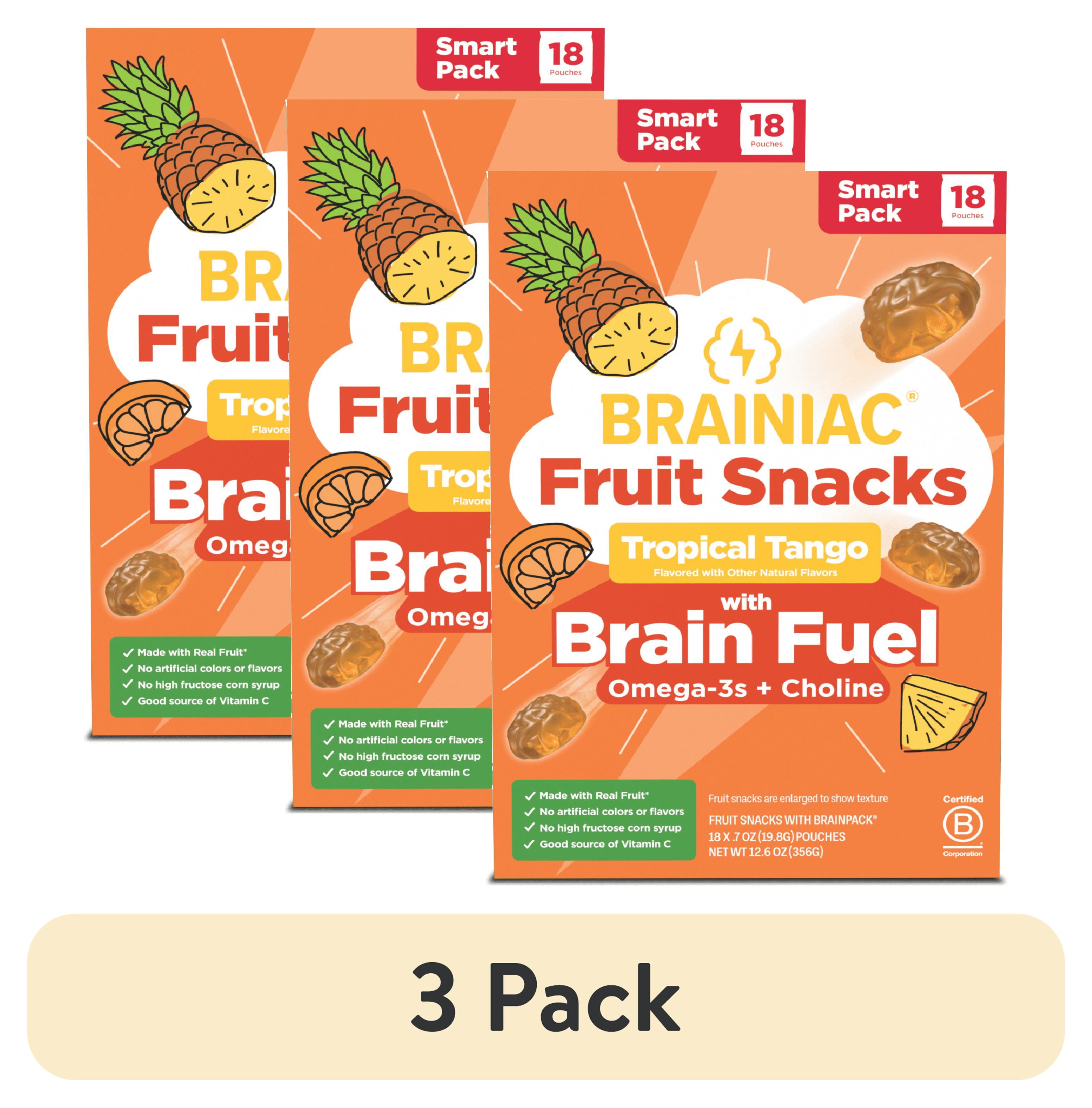 (3 pack) Brainiac Fruit Snacks with BrainPack, Tropical Flavor, 18ct