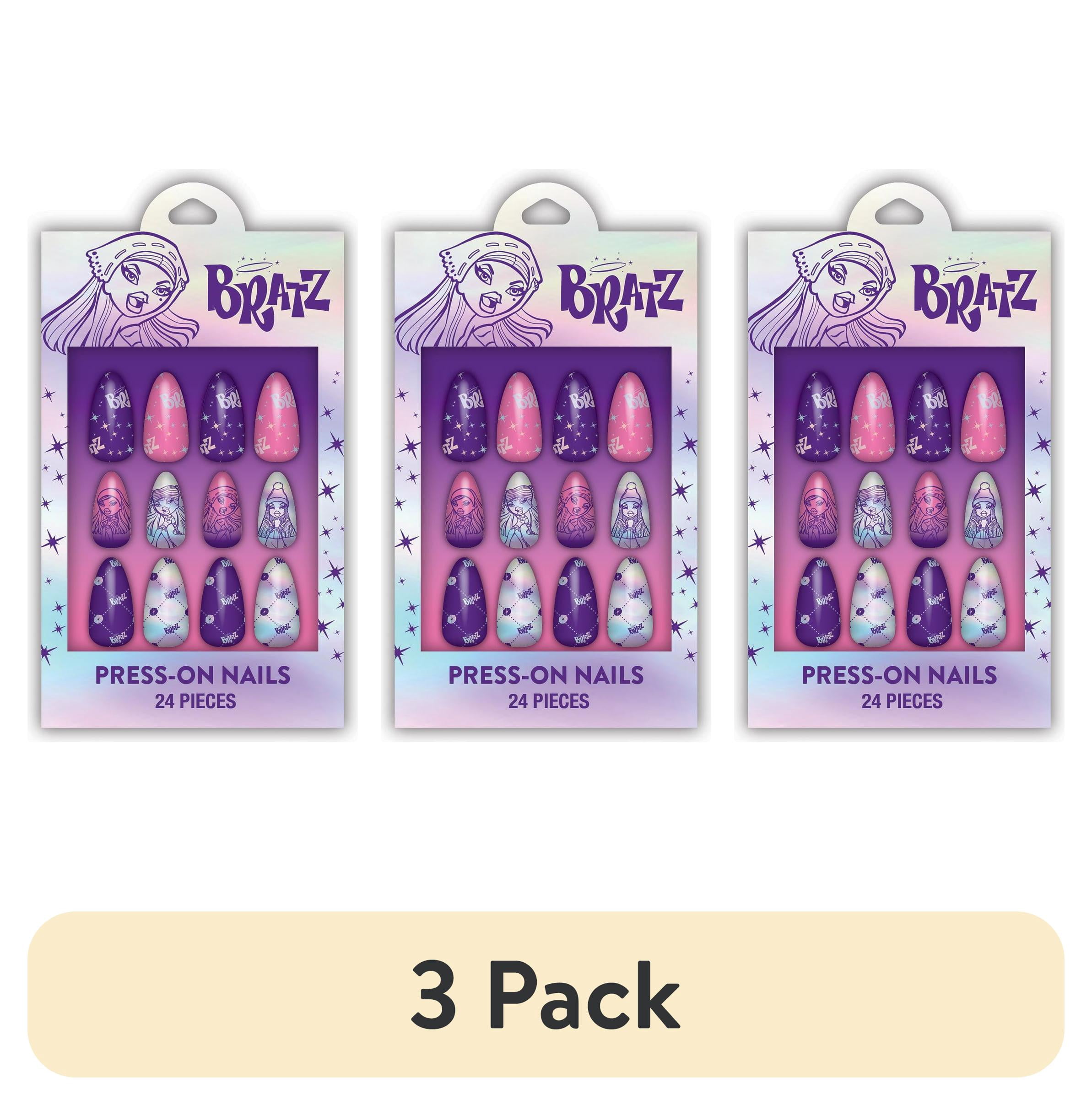 (3 pack) Bratz Press on Nails, 24 pieces, Almond shape