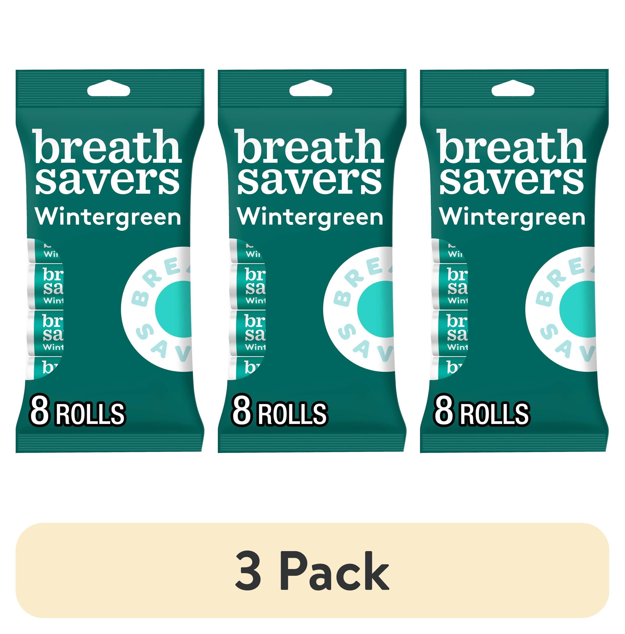 (3 pack) Breath Savers Wintergreen Flavored Sugar Free Breath Mints, Rolls 0.75 oz, 8 Count