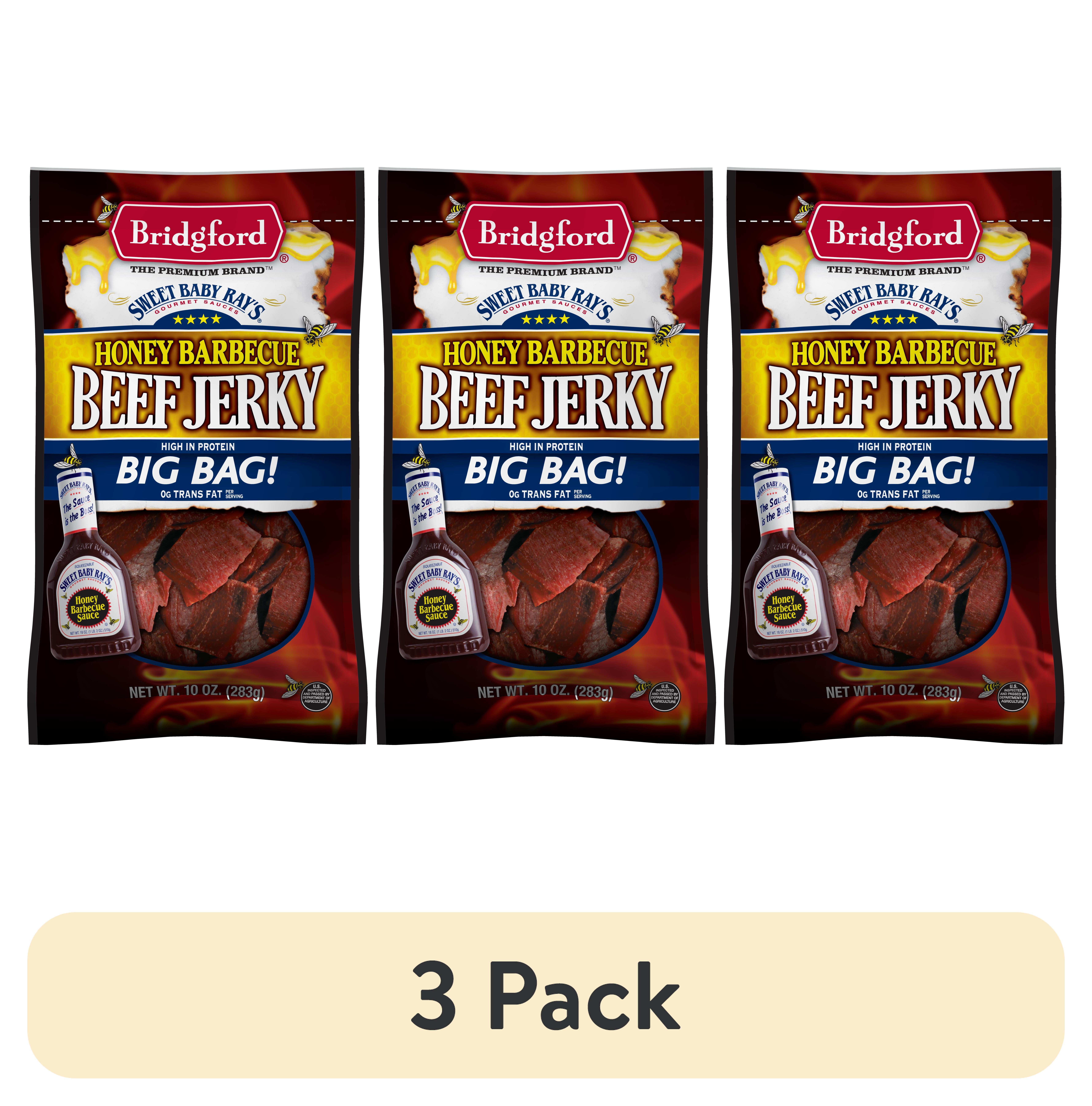 (3 pack) Bridgford 100% Beef Kosher Honey Barbecue, Jerky 10oz Resealable Bag