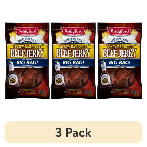 (3 pack) Bridgford 100% Beef Kosher Honey Barbecue, Jerky 10oz Resealable Bag