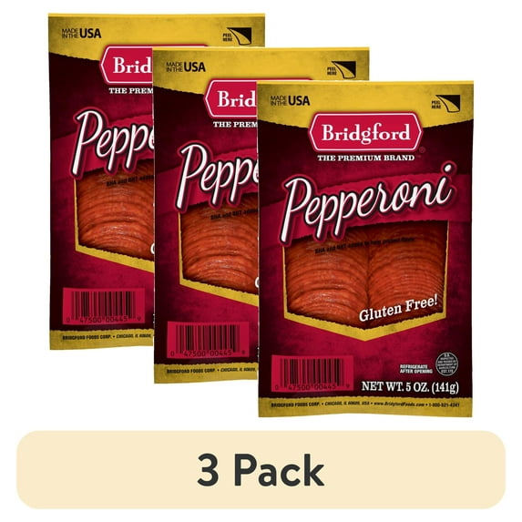 (3 pack) Bridgford Gluten-Free Original Pepperoni - 5oz Sliced, Resealable Bag, Fully Cooked