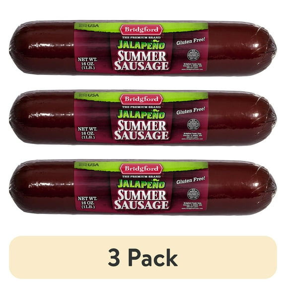 (3 pack) Bridgford Jalapeo Summer Sausage - 16oz Pack | Spicy Snack Sticks | Premium Cured Meat