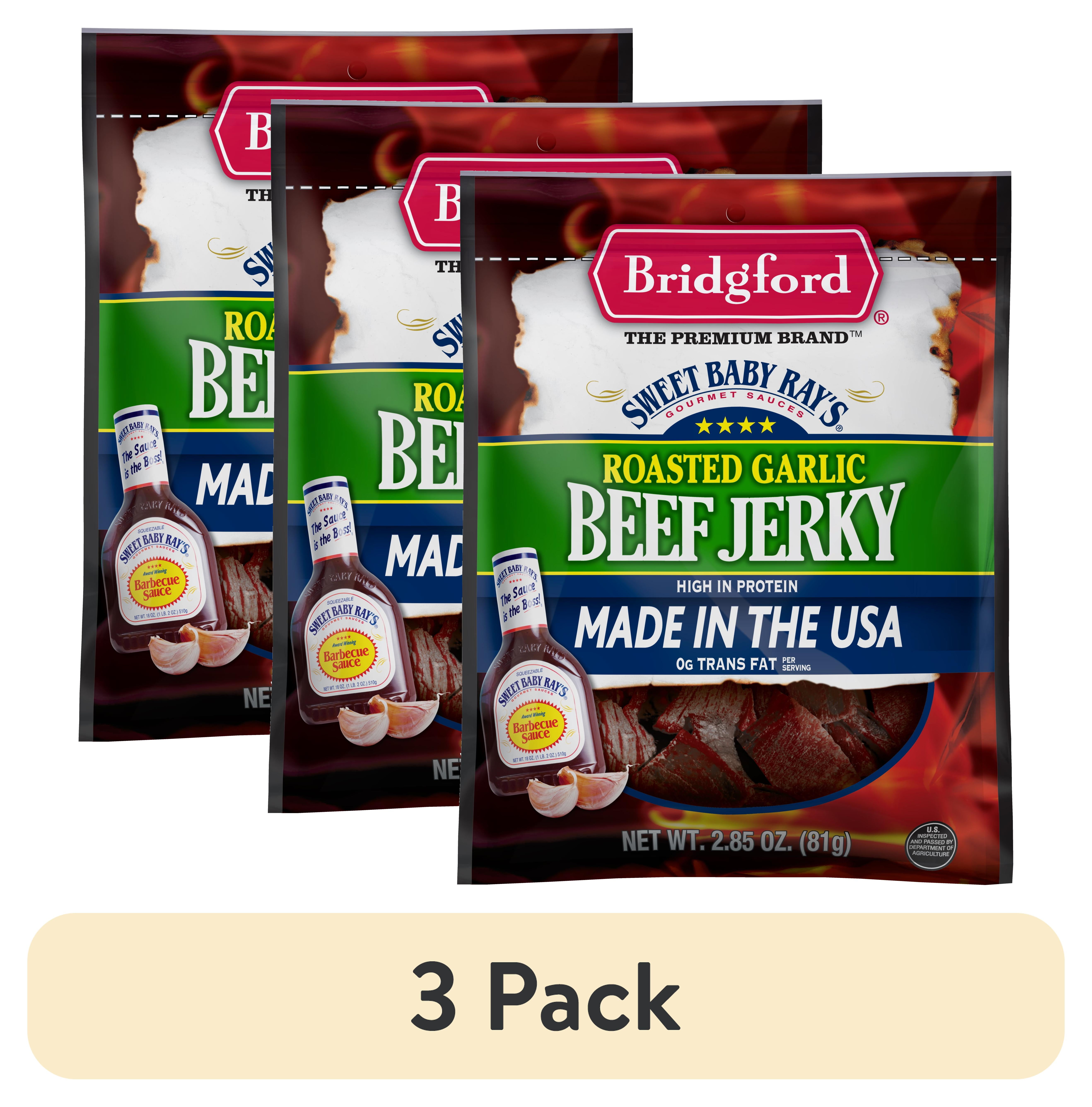 (3 pack) Bridgford Sweet Baby Ray Garlic Beef Jerky, 2.85 OZ