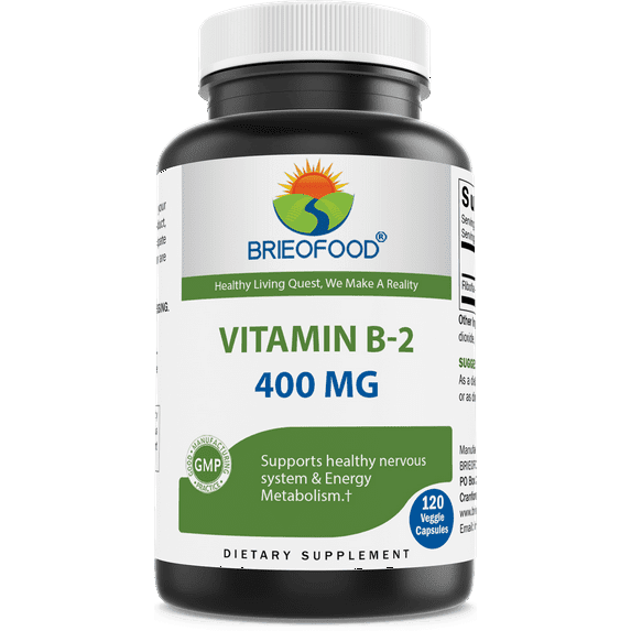 (3 pack) Brieofood Vitamin B2 (Riboflavin) 400mg, 120 Veggie Capsules - Gluten Free, Non-GMO