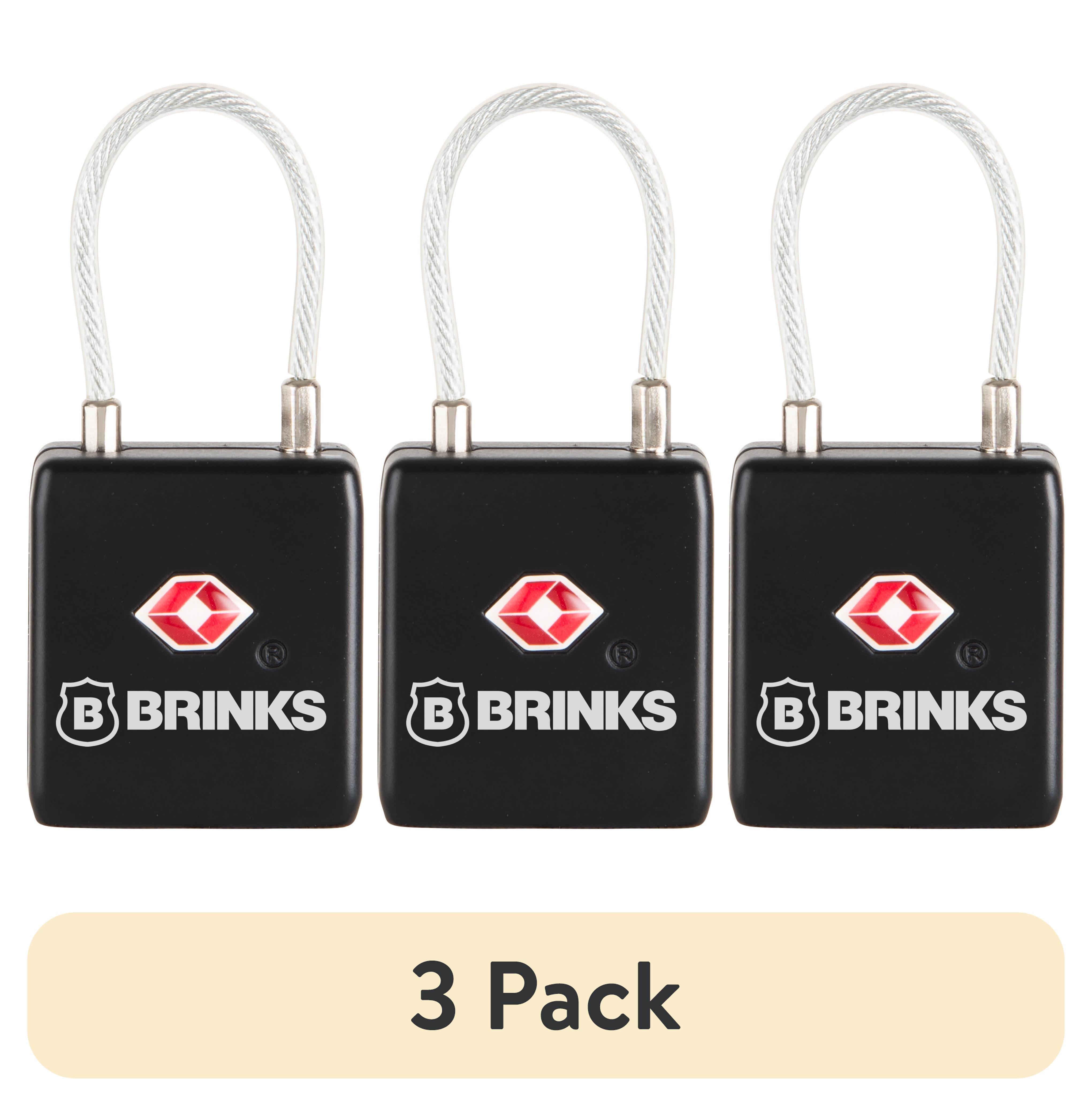 (3 pack) Brinks 28mm, TSA Luggage Padlock with a 1in Steel Cable Shackle