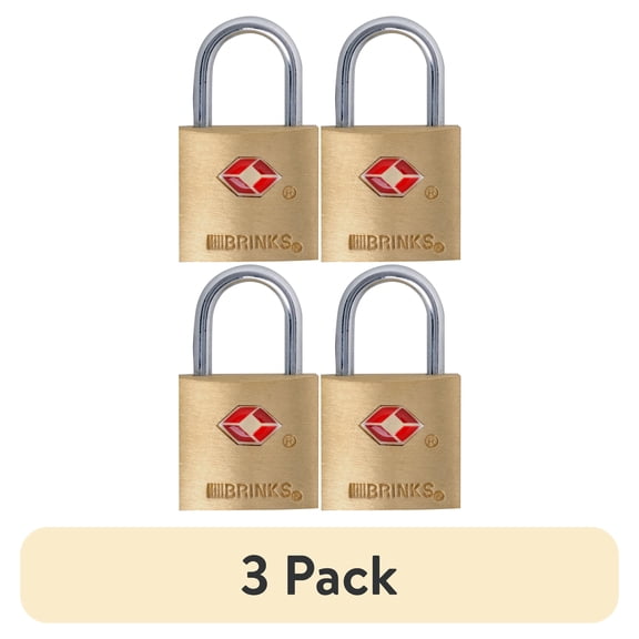 (3 pack) Brinks Solid Brass 22mm TSA Travel Keyed Padlock with 1/2in Shackle, 4 pack