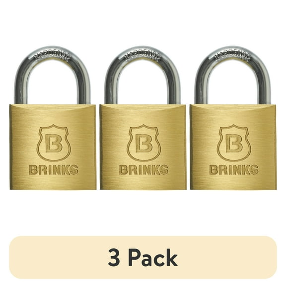 (3 pack) Brinks Solid Brass 30mm Keyed Padlock with 5/8in Shackle