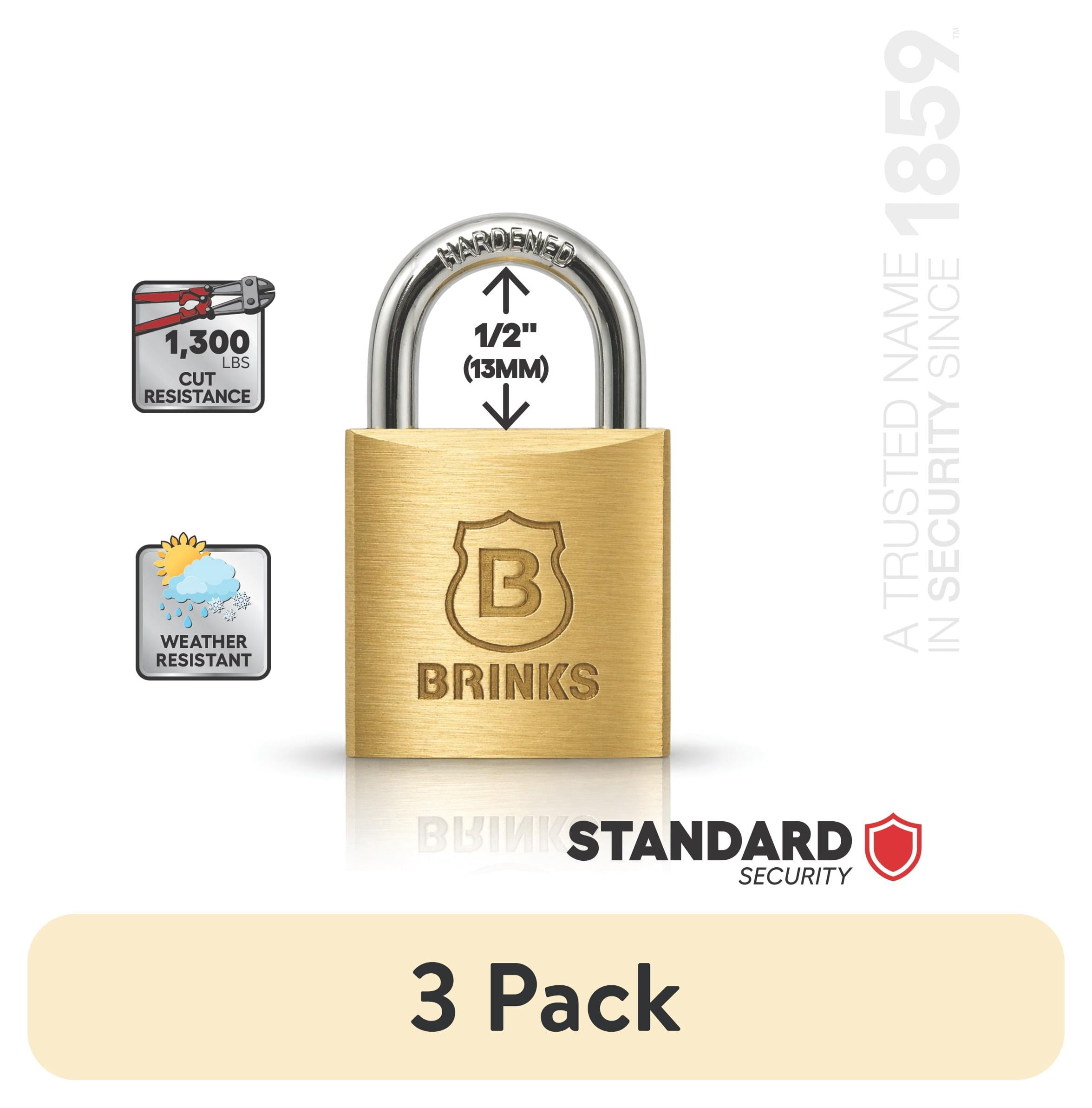 (3 pack) Brinks Solid Brass 30mm Keyed Padlock with 5/8in Shackle