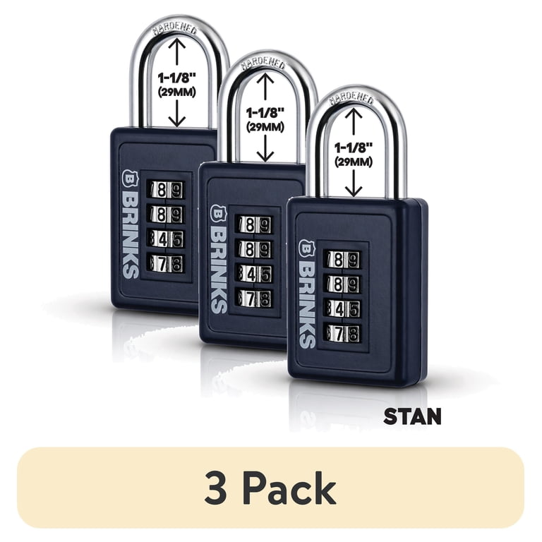 3 pack) Brinks Zinc Diecast 40mm Combination Sport Padlock with 1