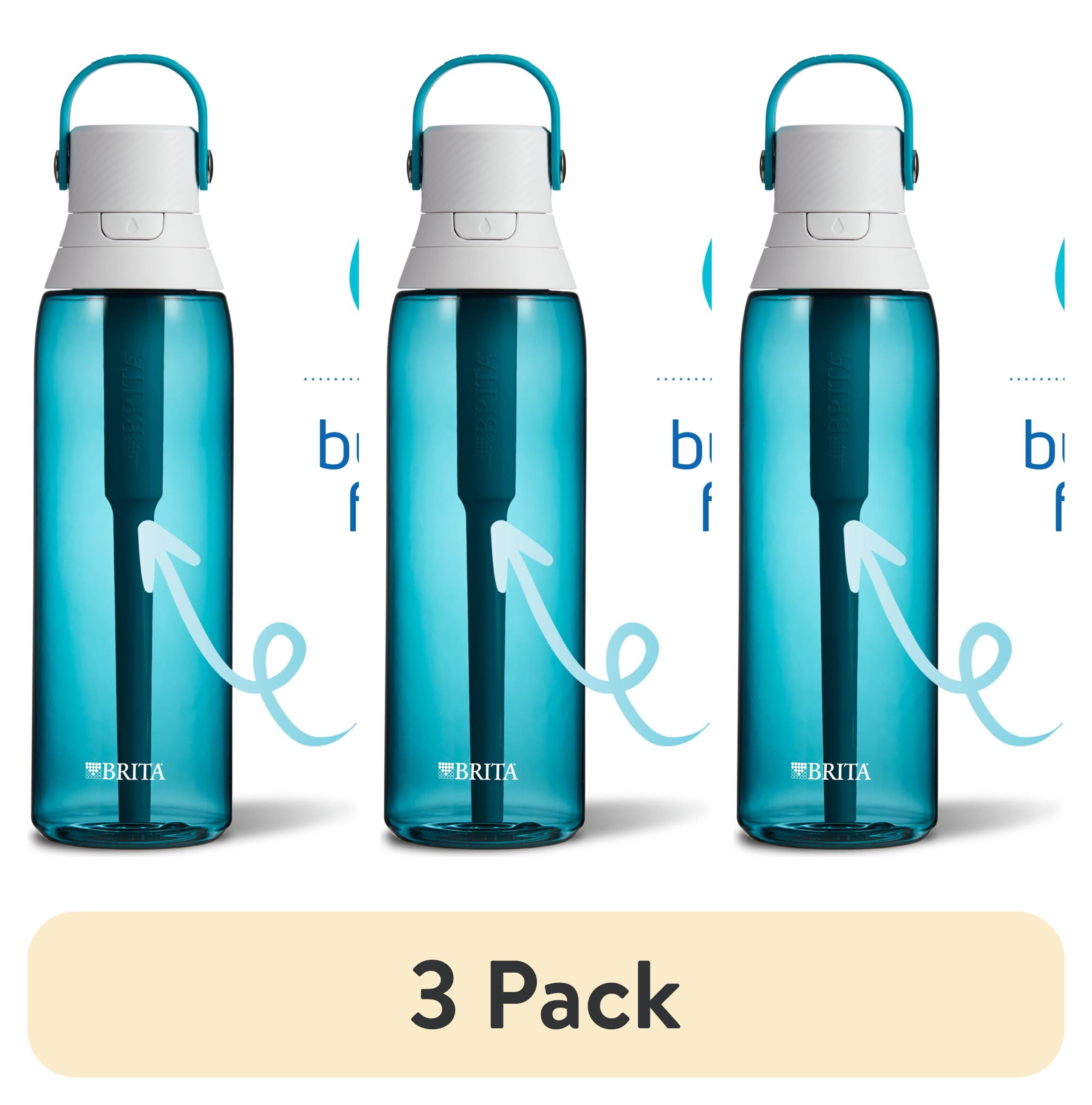 (3 pack) Brita 26 oz Premium Plastic Filtered Water Bottle, Sea Glass, Leak Proof, BPA Free with Straw
