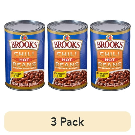 (3 pack) Brooks Chili Beans, Canned Red Beans in Chili Sauce, Hot Flavor, 40 oz.