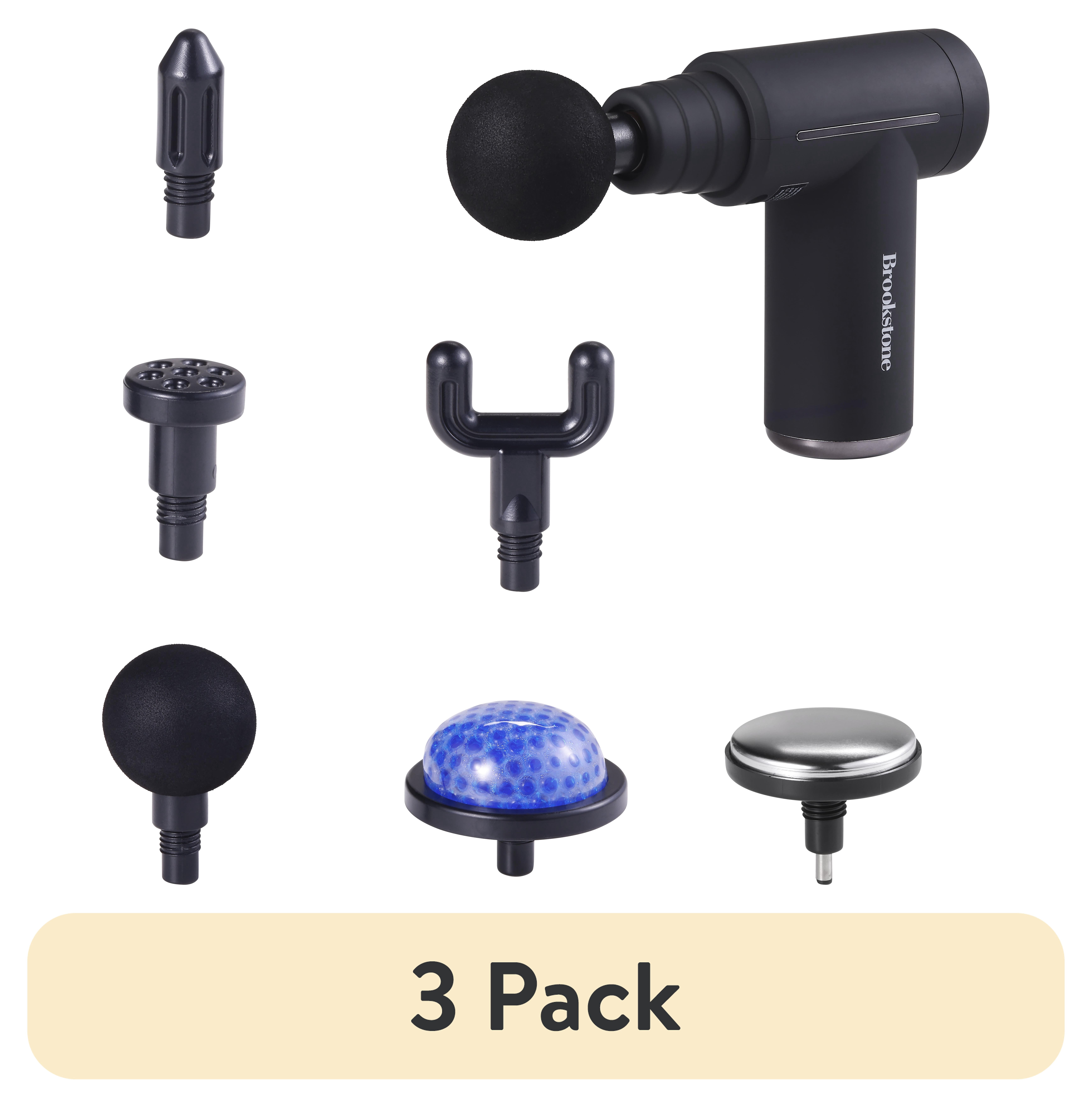 (3 pack) Brookstone Cordless Hot and Cold Percussion Deep Tissue Massage Gun with 6 Intensity Levels for Muscle Relief