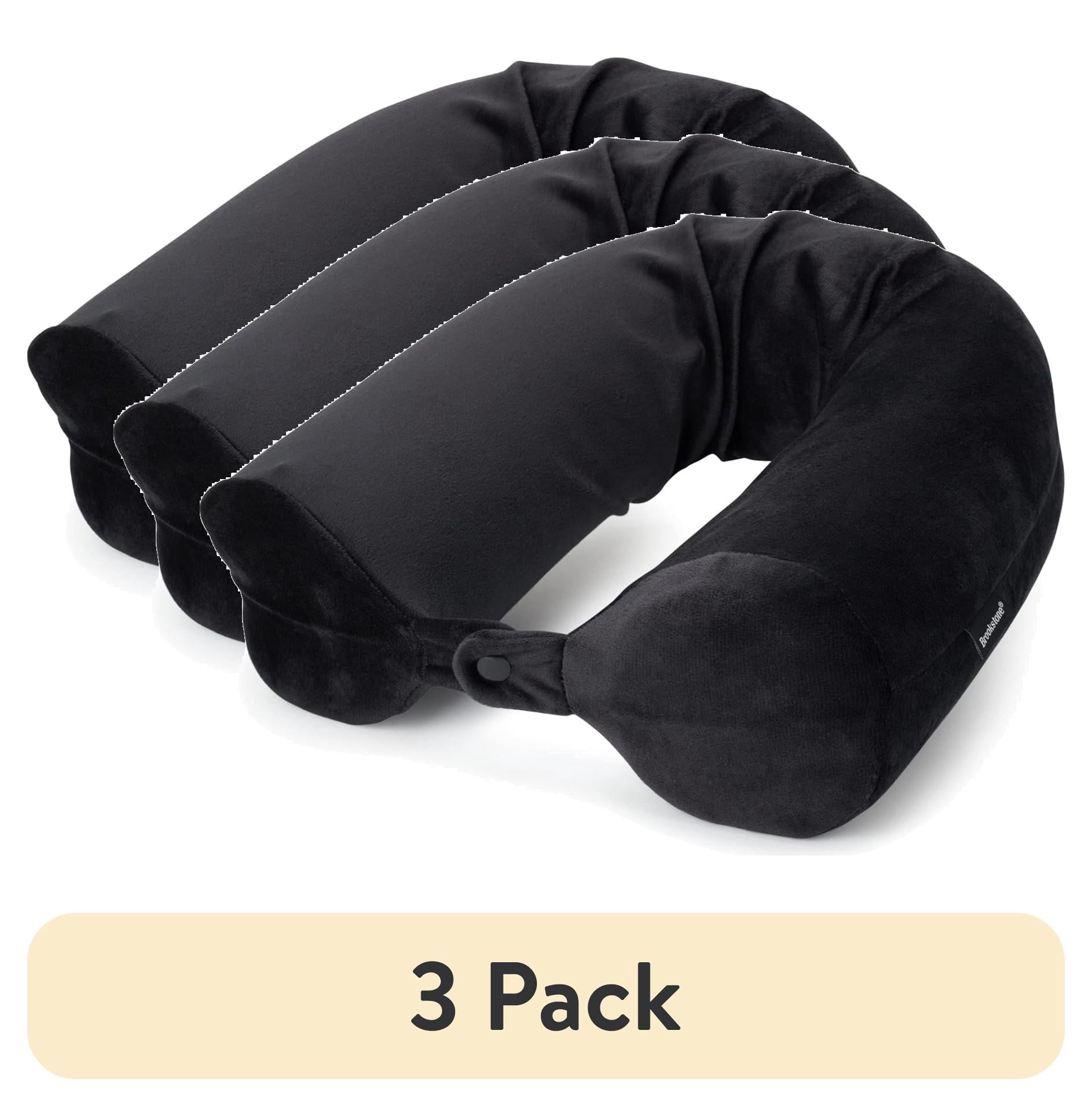 (3 pack) Brookstone Adjustable Memory Foam Travel Neck Pillow for Neck and Lumbar Support, Black