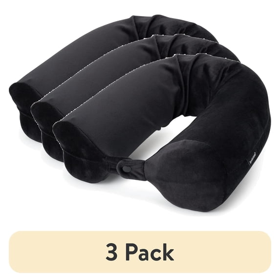 (3 pack) Brookstone Adjustable Memory Foam Travel Neck Pillow for Neck and Lumbar Support, Black