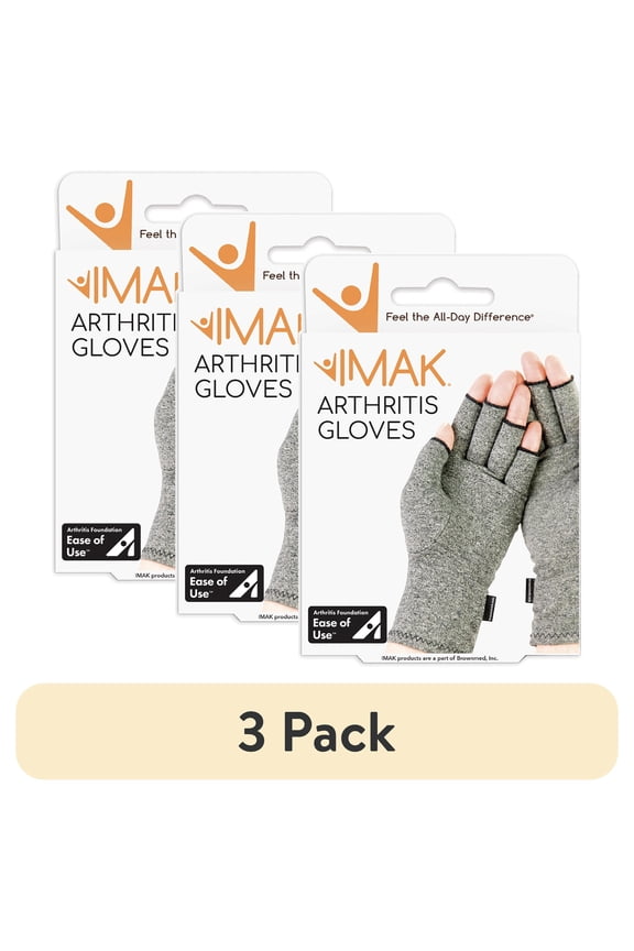 (3 pack) Brownmed IMAK Arthritis Pain Relief Compression Gloves - Small - Gray/Black