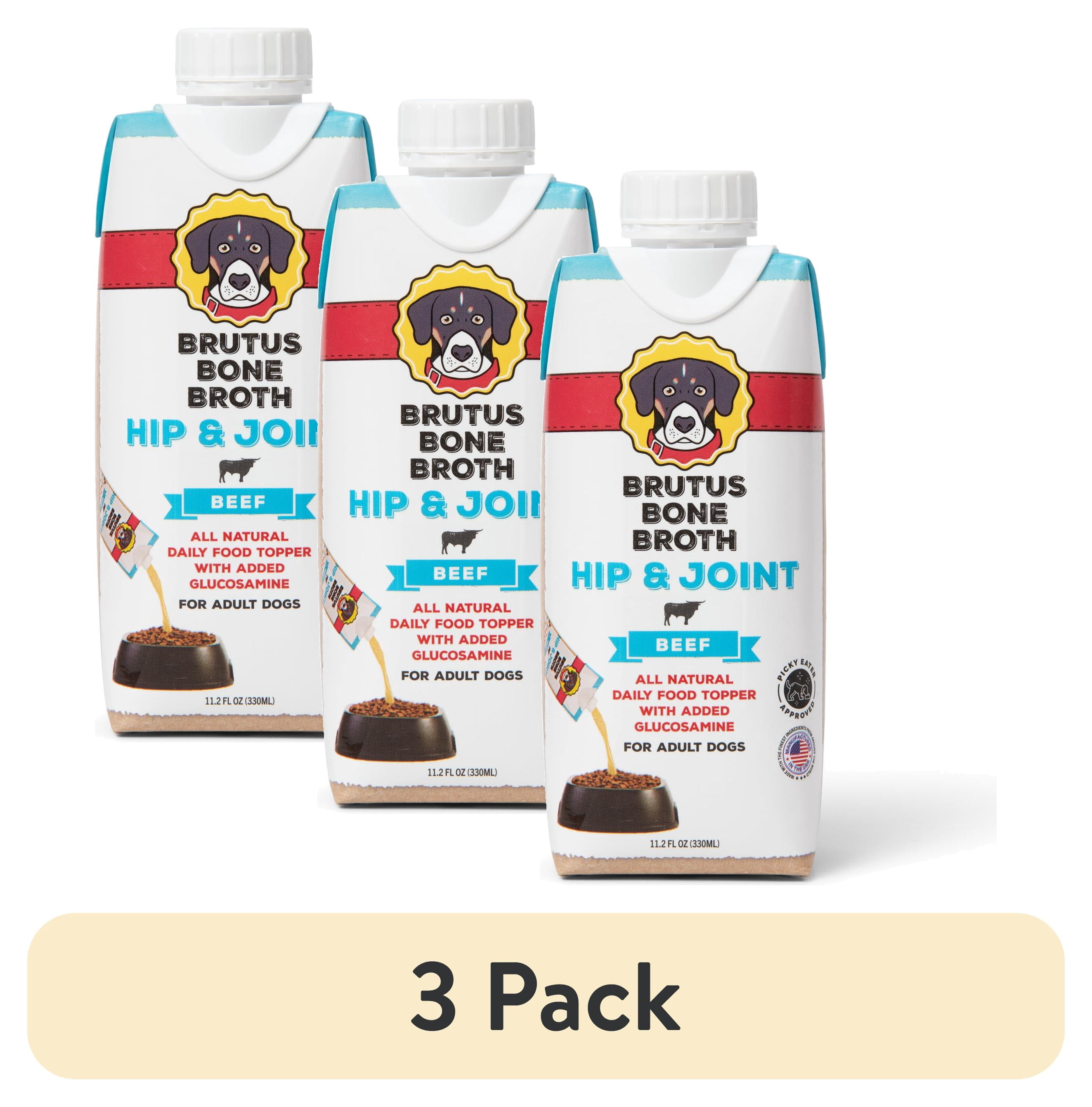 (3 pack) Brutus Beef Flavor Bone Broth Liquid Dog Food Topper, 11.2 fl oz