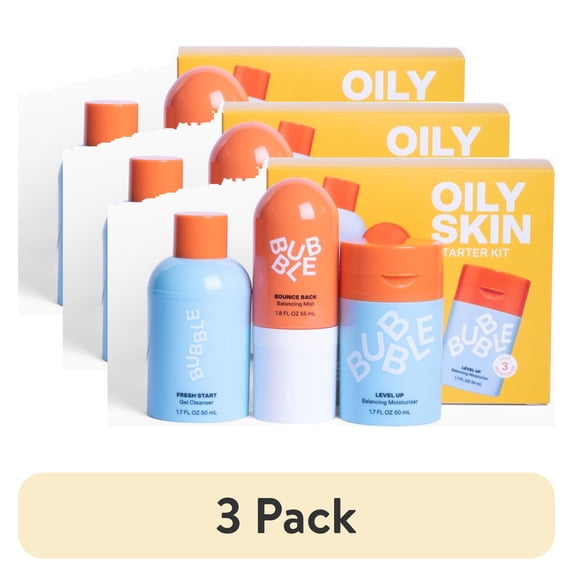 (3 pack) Bubble Skincare 3-Step Balancing Bundle, for Normal to Oily & Combo Skin, Everyday Care, Unisex, set of 3