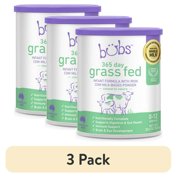 (3 pack) Bubs 365 Day Grass Fed Cow-Milk Based Infant Formula Powder (Babies 0-12 Months) - 20oz