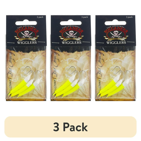 (3 pack) Buccaneer Wiggler Jig Fishing Lure, Chartreuse & White, 3/8 oz, 3 Count