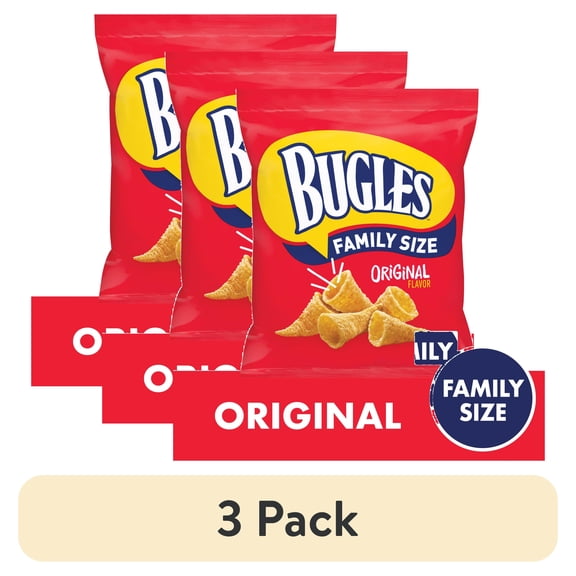 (3 pack) Bugles Original Crispy Corn Snacks, Family Size, Corn Chips, 14.5 oz