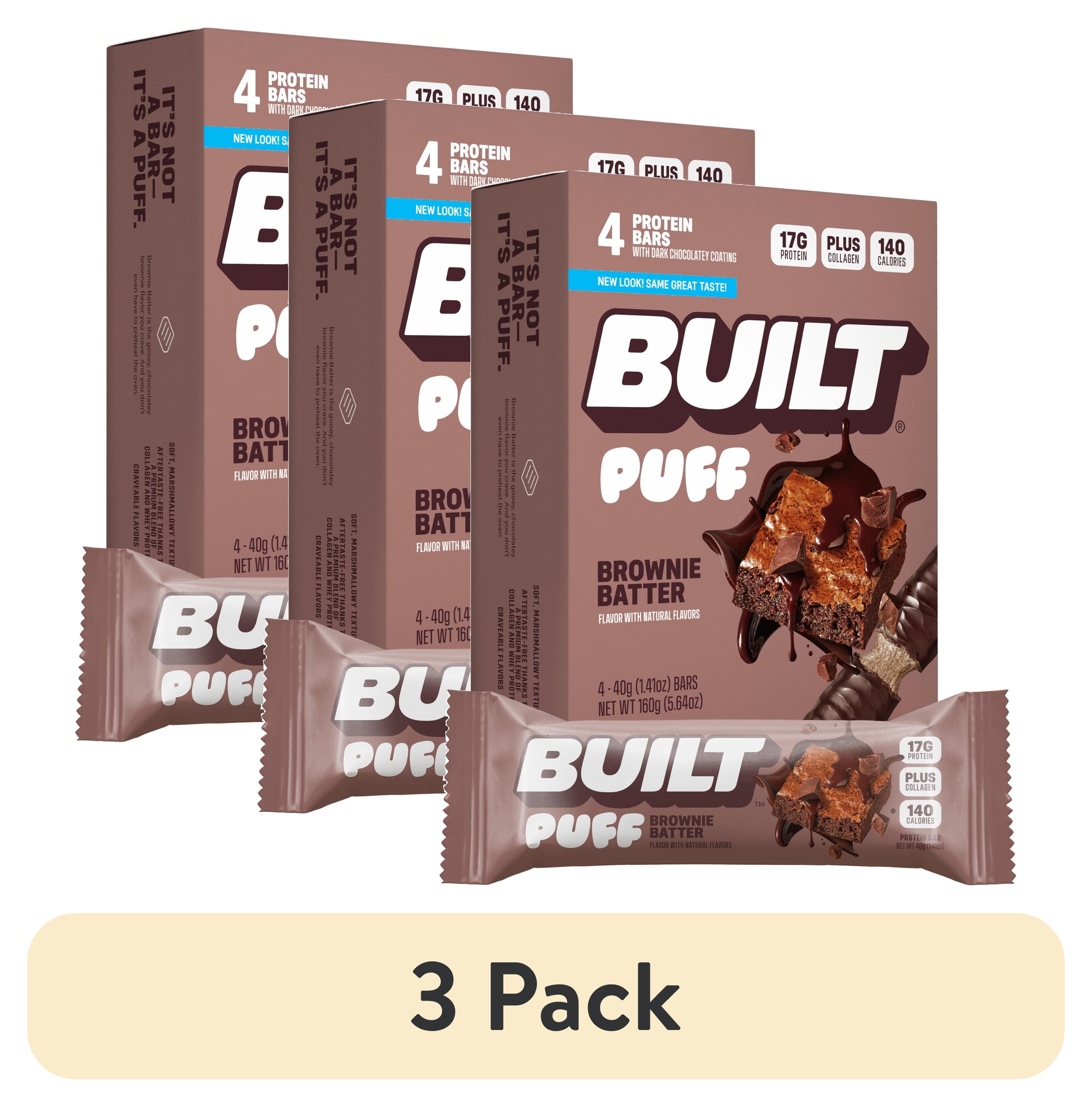 (3 pack) BUILT Puff Protein Bar, Brownie Batter, 17g Protein, Collagen, 140 calories, 4 count Box