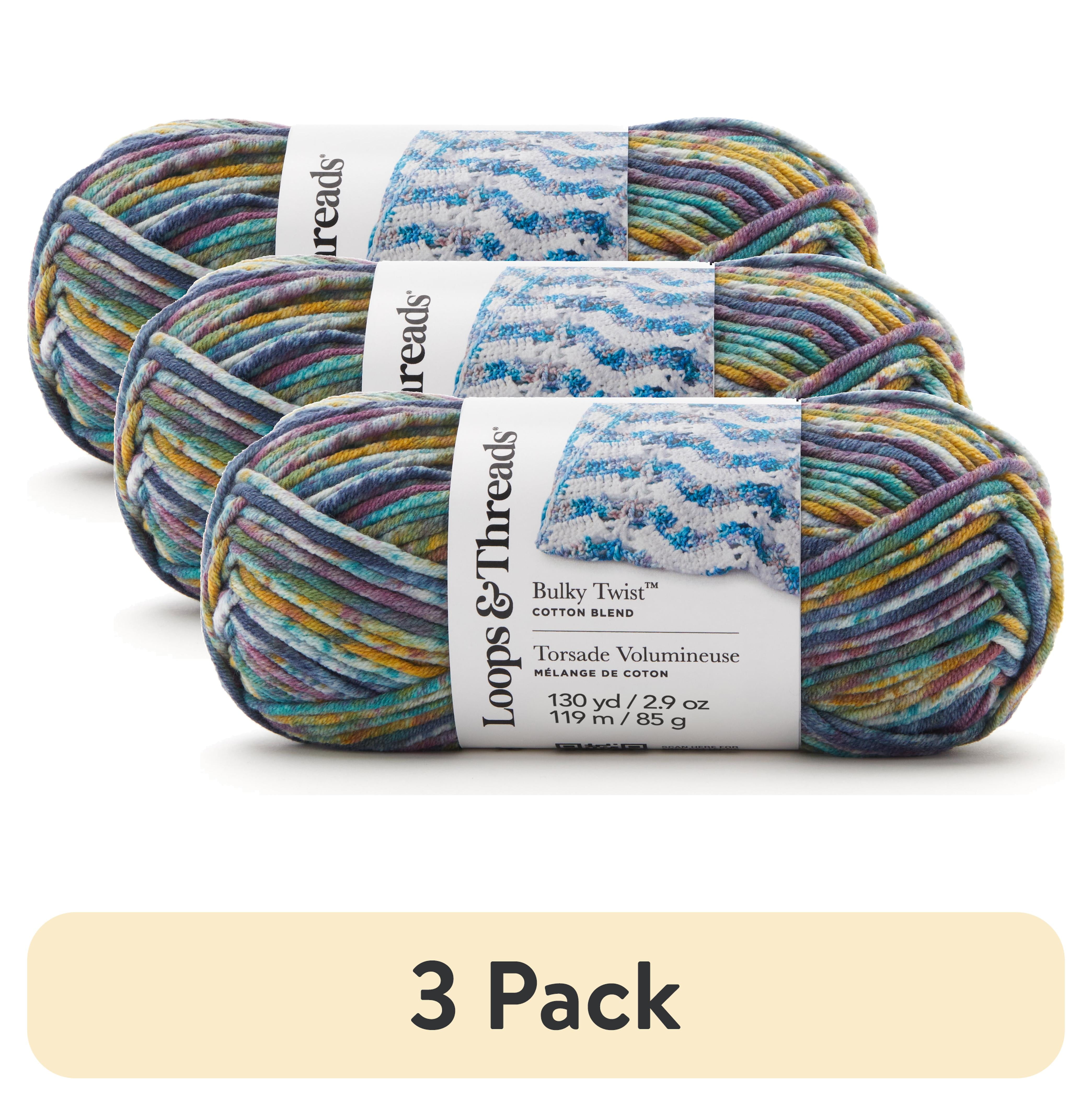 (3 pack) Bulky Twist Multi Yarn by Loops & Threads - Yarn for Knitting - Crochet - Weaving - and Arts & Crafts - Multi - Cotton Blend - 2.9 oz