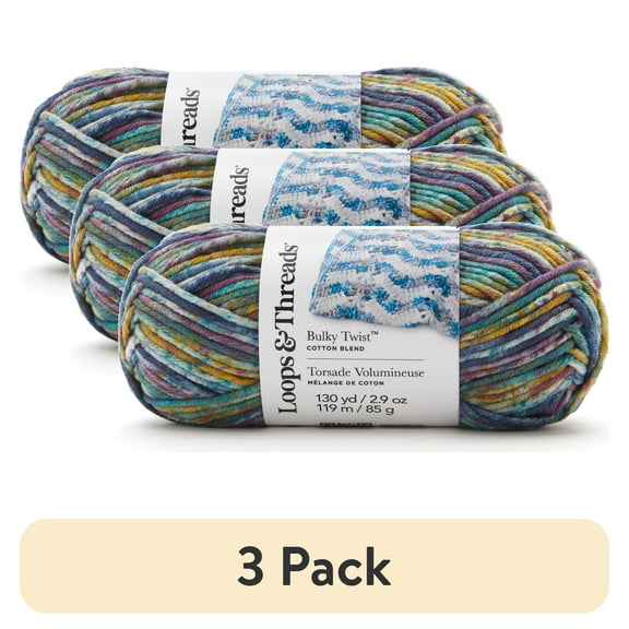 (3 pack) Bulky Twist Multi Yarn by Loops & Threads - Yarn for Knitting - Crochet - Weaving - and Arts & Crafts - Multi - Cotton Blend - 2.9 oz