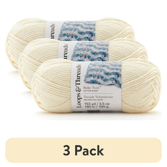 (3 pack) Bulky Twist Solid Yarn by Loops & Threads - Yarn for Knitting - Crochet - Weaving - and Arts & Crafts - White - Cotton Blend - 3.5 oz