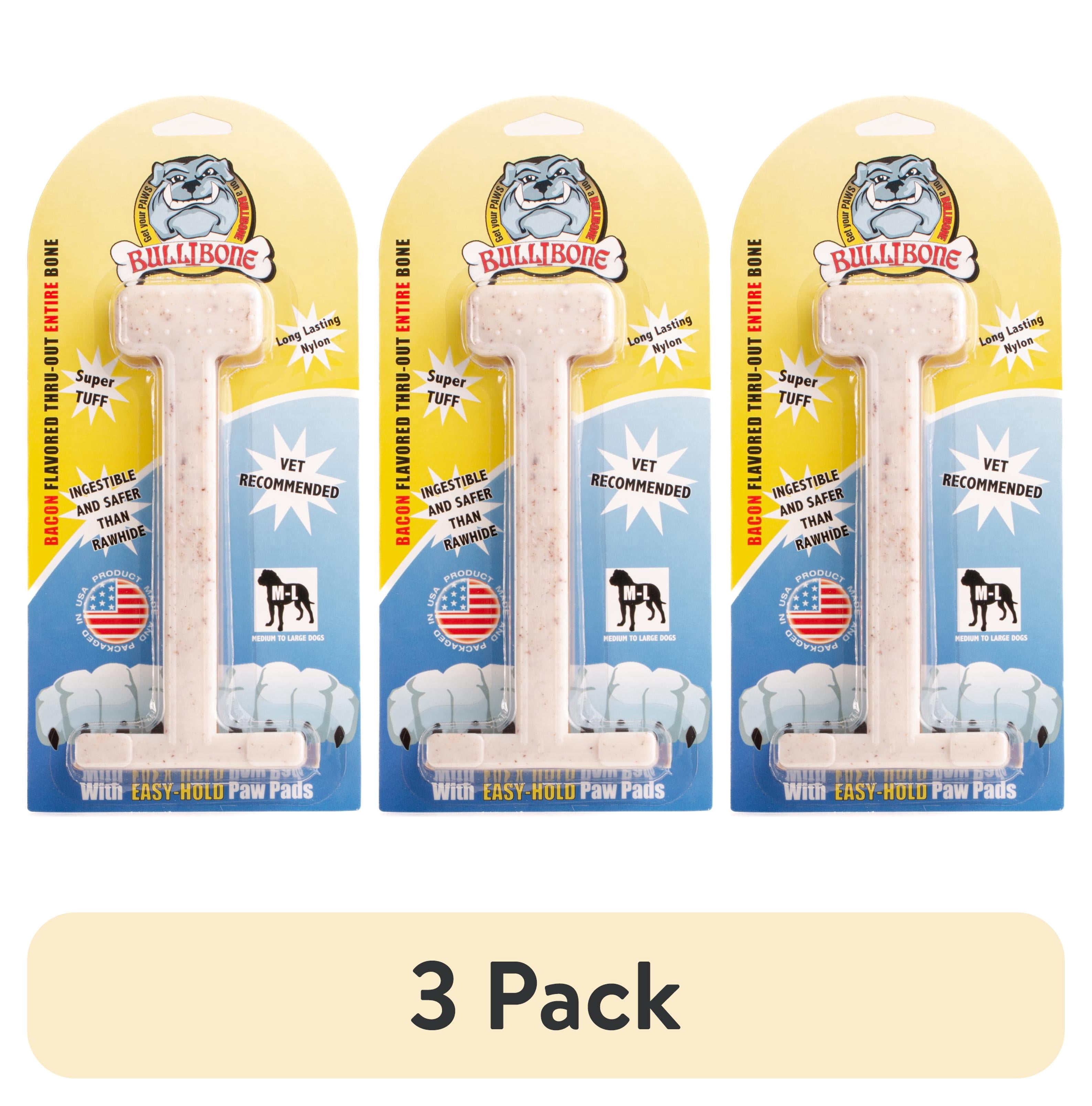 (3 pack) Bullibone Large Bacon Flavored Oral Care Dog Chew Toy