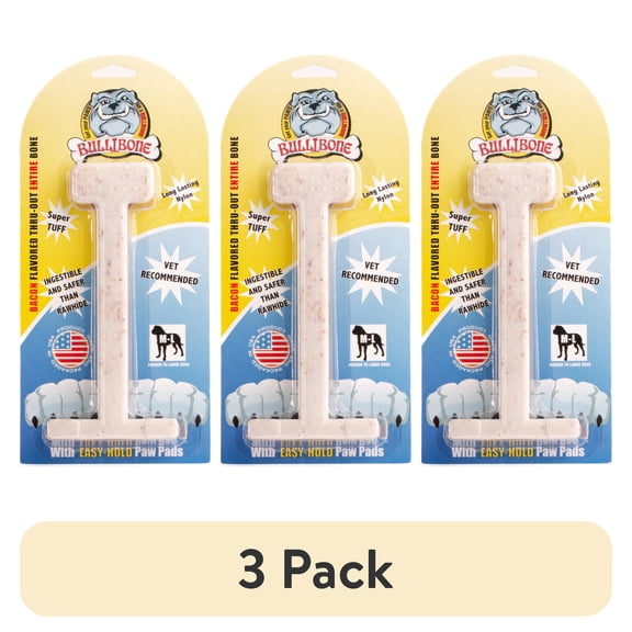 (3 pack) Bullibone Large Bacon Flavored Oral Care Dog Chew Toy