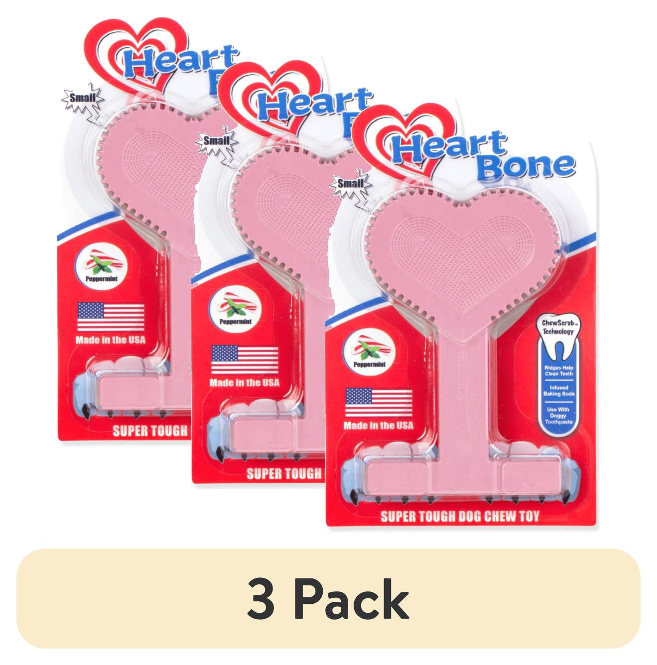 (3 pack) Bullibone Peppermint Heart Bone Dog Chew Toy, Small Size, Dental Care