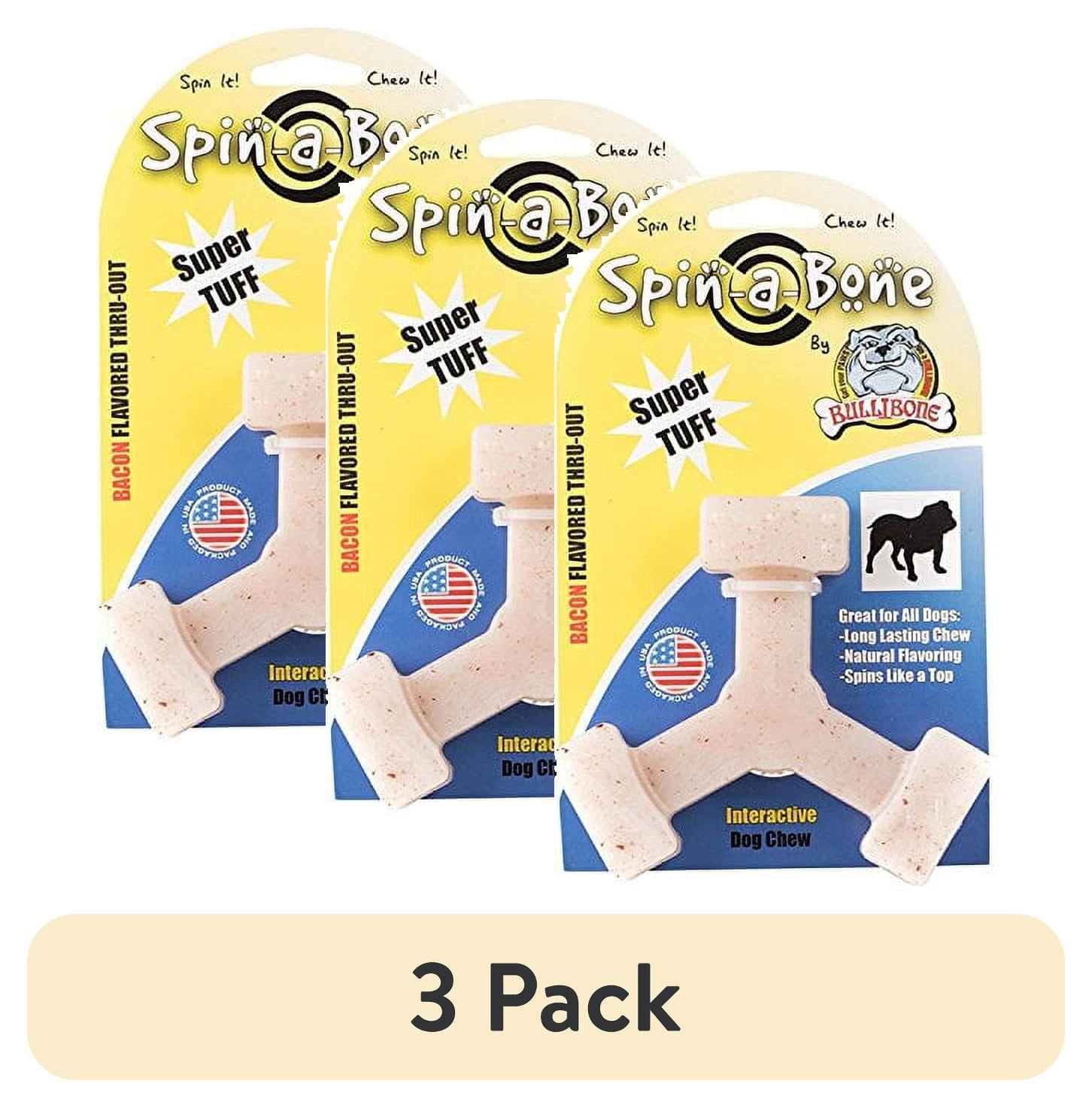 (3 pack) Bullibone Spin-a-Bone Dog Chew Toy for Dental Health with Bacon Flavor