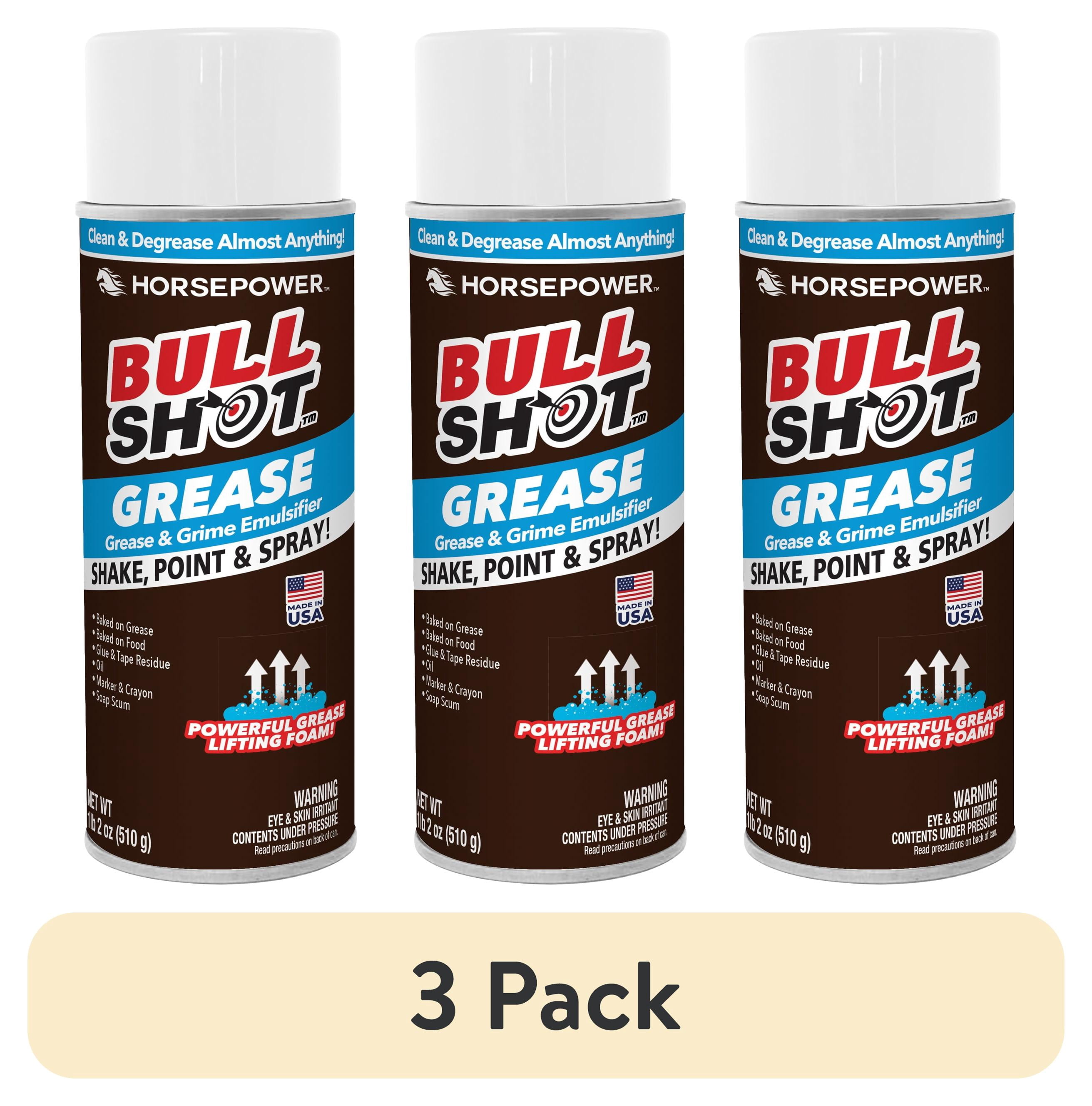 (3 pack) Bullshot Grease Remover, Foaming Degreaser & Grime Remover, Heavy-Duty, Residue-Free, Shake, Point & Spray