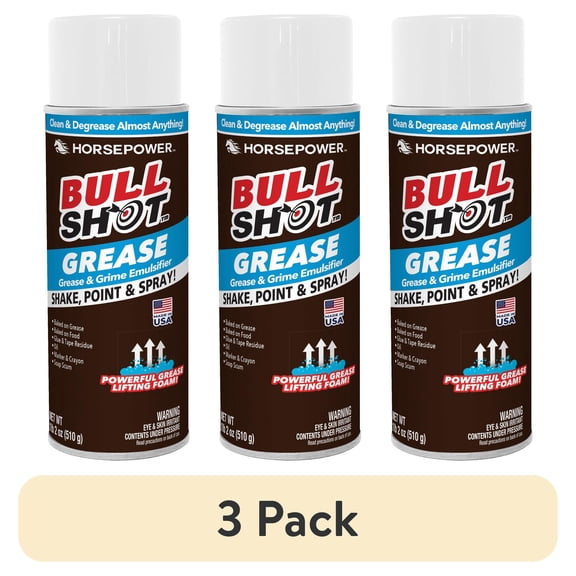(3 pack) Bullshot Grease Remover, Foaming Degreaser & Grime Remover, Heavy-Duty, Residue-Free, Shake, Point & Spray