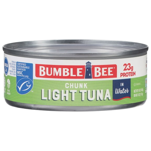 (3 pack) Bumble Bee Chunk Light Tuna in Water, Wild Caught Skipjack Tuna, Gluten Free, 23g Protein Per Serving, Non-GMO, Shelf Stable Can, 5 oz