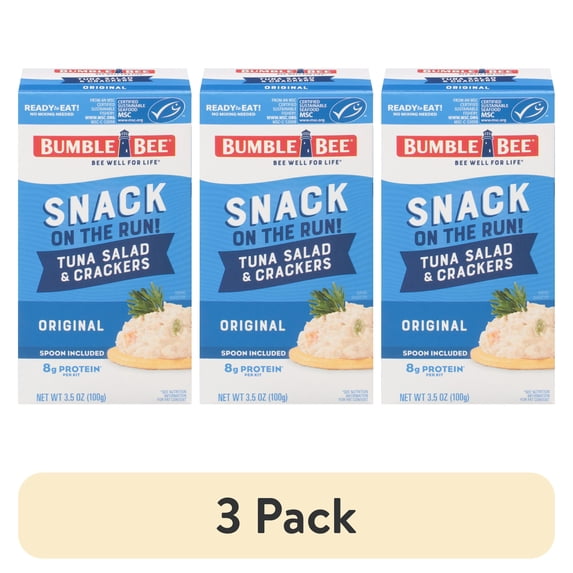 (3 pack) Bumble Bee Snack on The Run Tuna Salad with Crackers Kit, Wild Caught, Ready to Eat, Spoon Included, Shelf Stable Box, 3.5oz