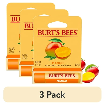 (3 pack) Burt's Bees Mango Lip Balm, Natural Origin Lip Care, 1 Tube, 0.15 oz.