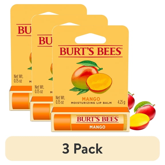 (3 pack) Burt's Bees Mango Lip Balm, 1-Pack, 0.15 oz.