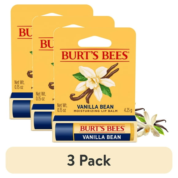 (3 pack) Burt's Bees 100% Origin Natural Moisturizing Lip Balm with Beeswax, Vanilla Bean, 1 Tube