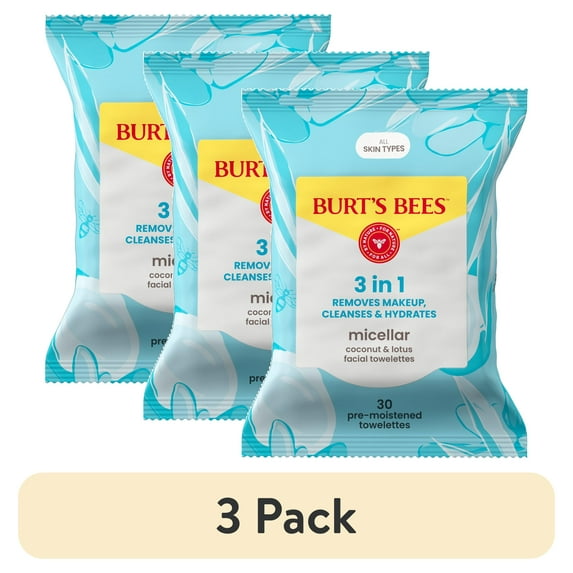 (3 pack) Burt's Bees Micellar Coconut and Lotus Facial Towelettes, 30 Count