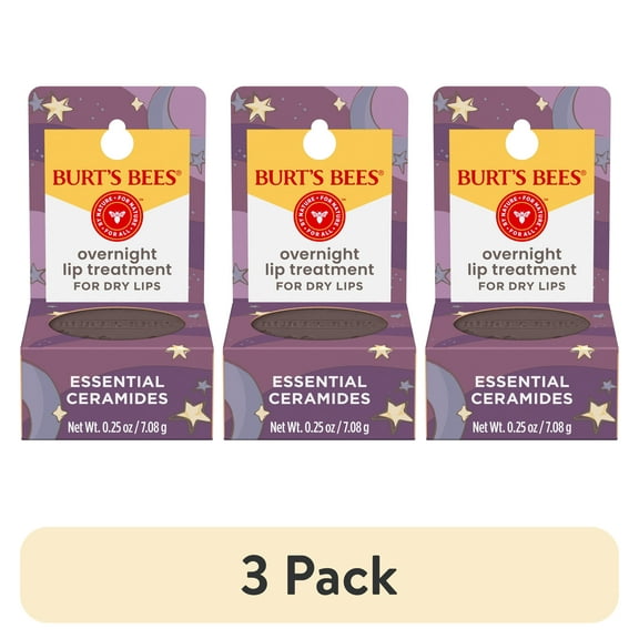 (3 pack) Burt's Bees Overnight Lip Treatment for Dry Lips, With Essential Ceramides, 0.25 oz.
