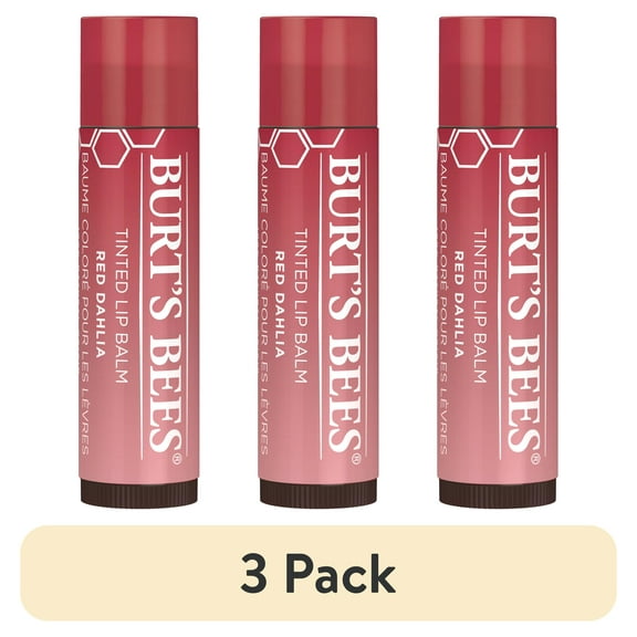 (3 pack) Burt's Bees Red Dahlia Tinted Lip Balm, Natural Origin Lip Care, 1 Tube, 0.15 oz.