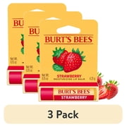(3 pack) Burt's Bees Strawberry Lip Balm, Natural Origin Lip Care, 1 Tube, 0.15 oz.