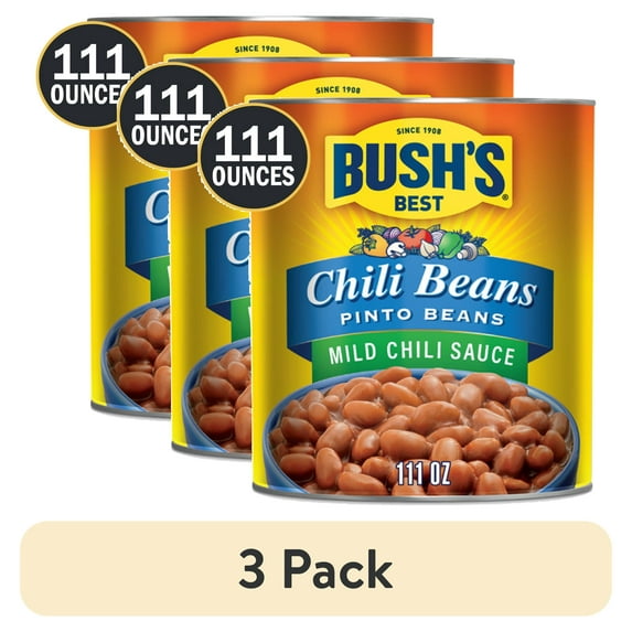 (3 pack) Bush's Chili Beans, Canned Pinto Beans in Mild Chili Sauce, 111 oz Can
