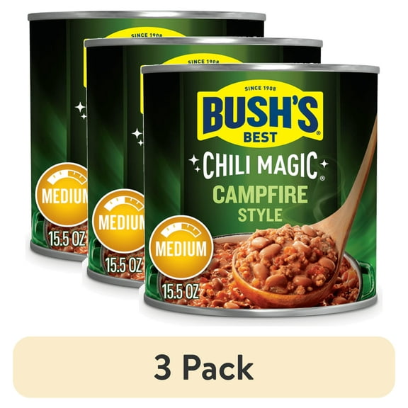 (3 pack) Bush's Chili Magic Beans, Campfire Style Pinto Beans in Medium Chili Sauce, 15.5 oz Can