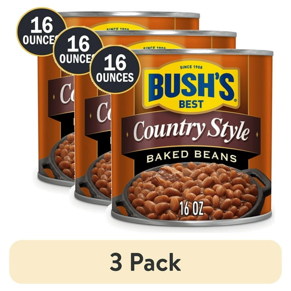 (3 pack) Bush's Country Style Baked Beans, Canned Beans, 16 oz Can