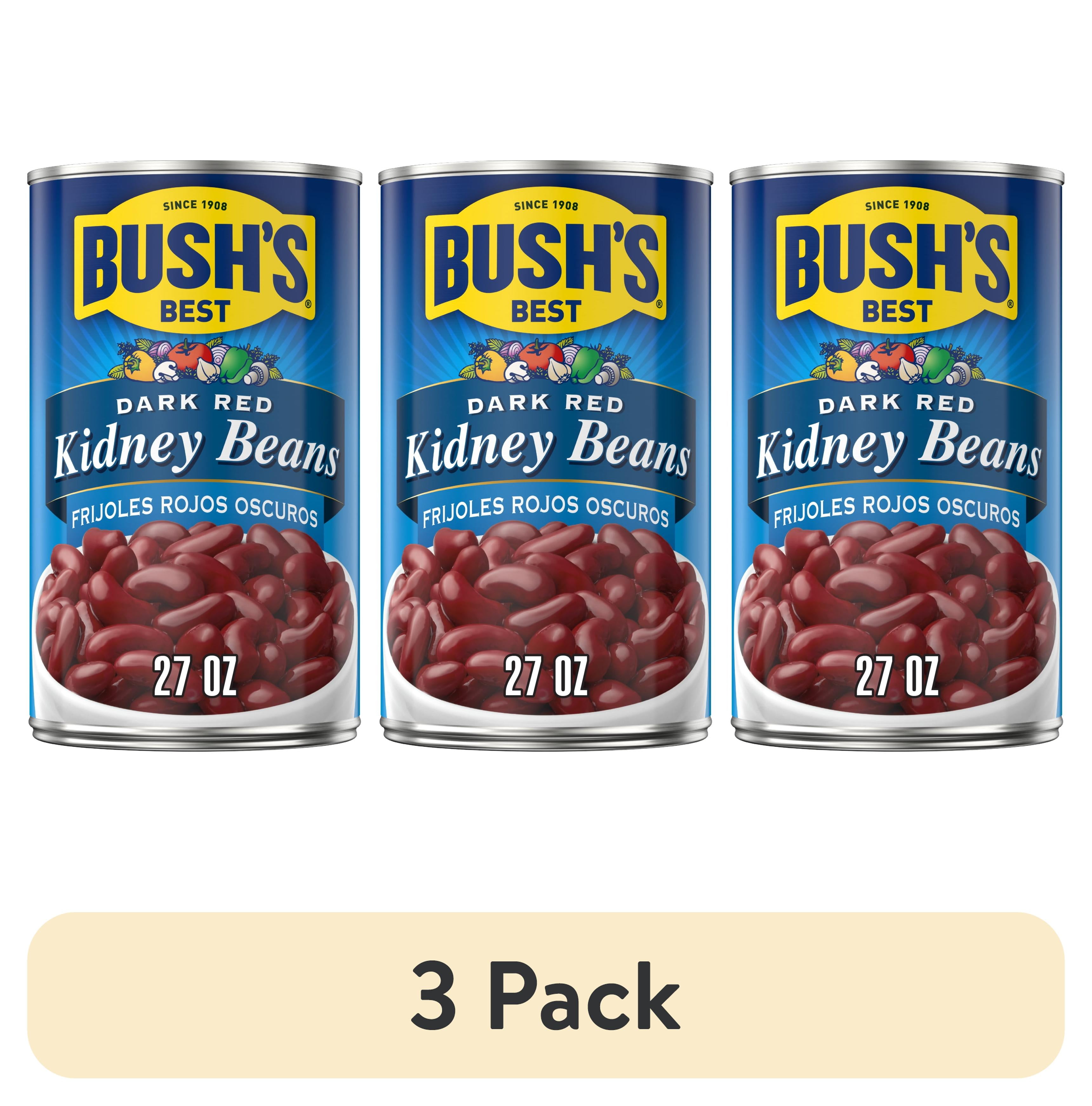(3 pack) Bush's Dark Red Kidney Beans, Plant-Based Protein, Canned Kidney Beans, 27 oz