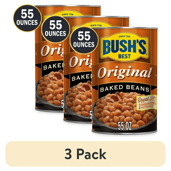 (3 pack) Bush's Original Baked Beans, Canned Beans, 55 oz Can