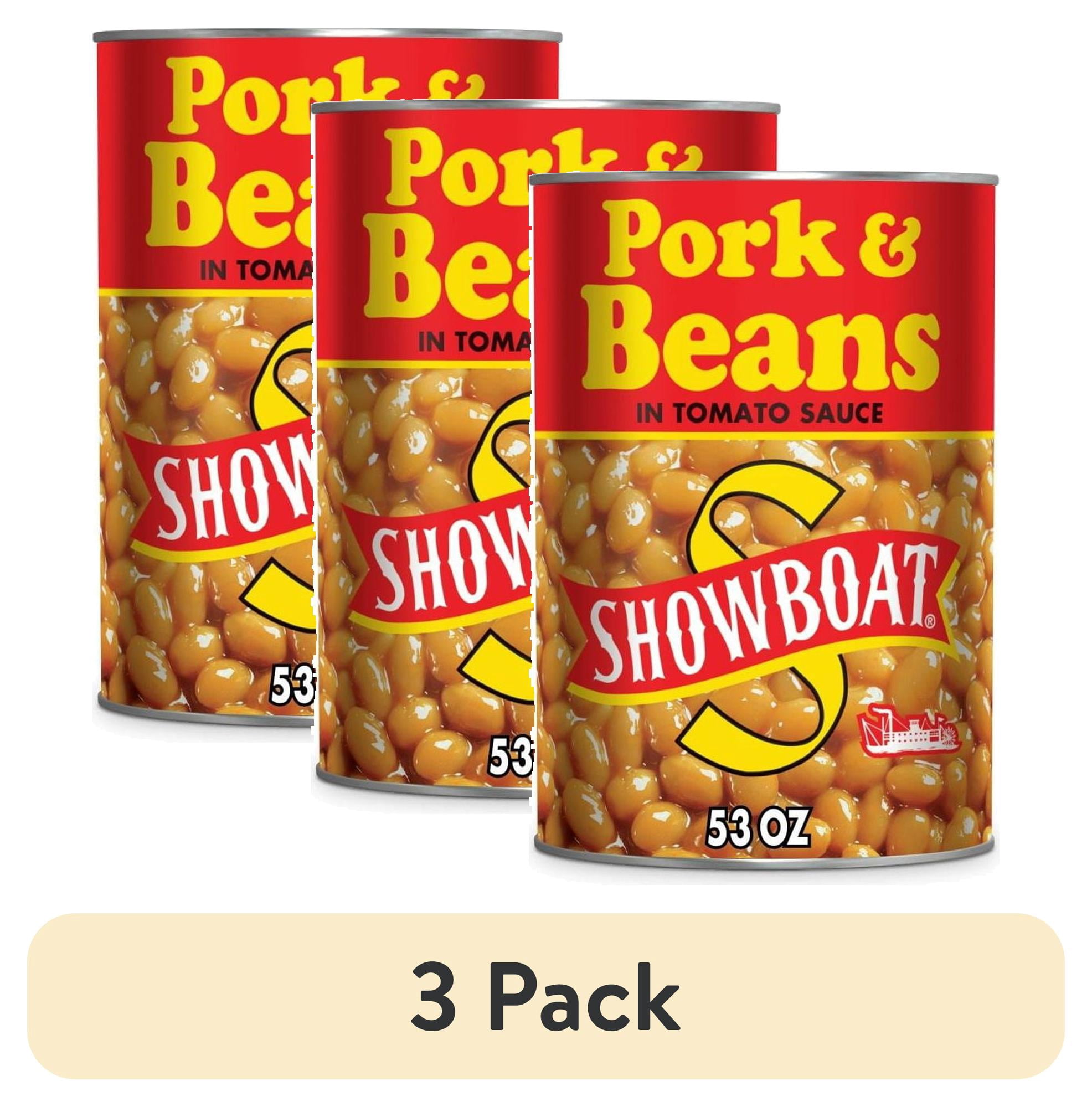 (3 pack) Bush's Showboat Pork and Beans, Canned Beans in Tomato Sauce, 53 oz